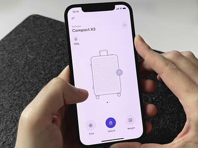 Ziggo Smart Suitcase Prototype animation app find interaction lock measurments protopie prototype purple sidebar smart smart home suitcase touch id ui weight