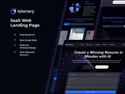 SaaS Web AI Resume Builder Landing Page branding graphic design logo ui