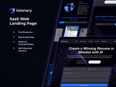SaaS Web AI Resume Builder Landing Page branding graphic design logo ui
