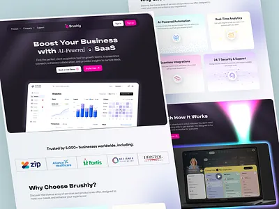 SaaS Business Analytics Landing Page 2025 ai analytics business darkmode design design trend dribbble landing page design landingpage modern saas saasdesign trendy ui uiux uxdesign webdesign