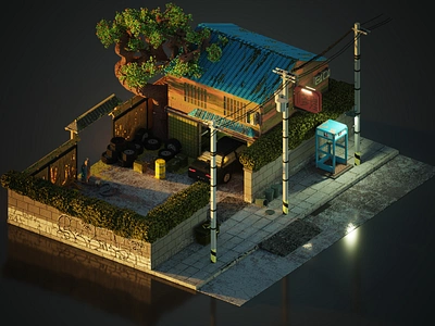 Repair Shop - Voxel Art, MagicaVoxel 3d design digital digitalart gameart illustration logo magicavoxel print render voxel voxelart