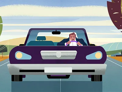 Illustration for commercial video 2d car character illustration man pain road