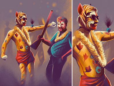 Tiger - Folk dance celebration costal folk folk dance hunter karnataka music painted street tiger