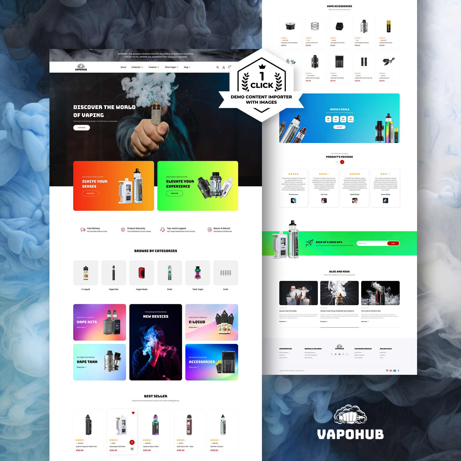 Vapohub - Vape & E-Liquid WooCommerce Theme cigarillos ecommerce electronic cigarettes elementor eliquid shop shopify shopify theme tailwind css vape vape ecommerce vape juice vape shop vaping web design web development website design woocommerce woocommerce theme wordpress wordpress theme
