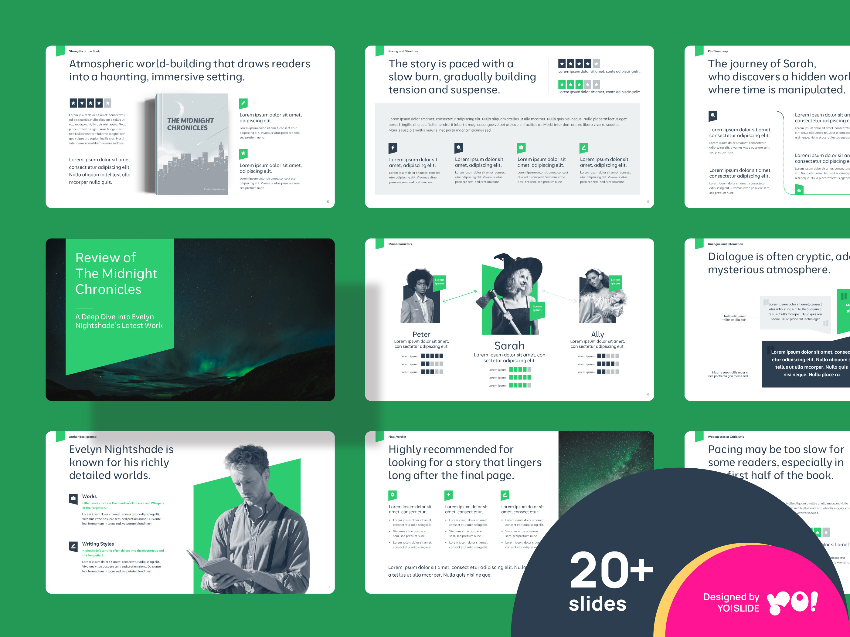 MIDNIGHT CHRONICLES Book Review Presentation PowerPoint Template branding design diagram illustration pitch deck powerpoint ppt ppt template presentation ui