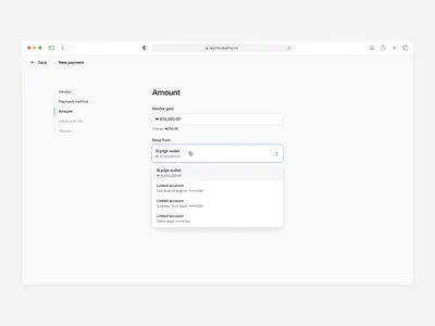 New payment - Amount active amount dashboard dropdown finance input new payment pay payment select step stepper ui ui design ux