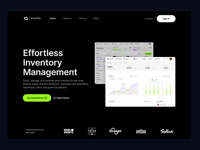 Landing screen of Inventory Management app hero home inventory landing ui website