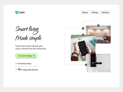 Saen: Simple and clean hero section clean homepage landing page minimal modern section software ui ux ux ui web app website design