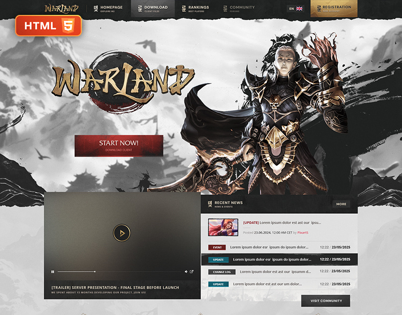 Mmorpg Metin2 Animated Website Template - Warland ✨🔥 download template fantasy game website html website logo metin2 mmorgp mmorpg psd template template ui