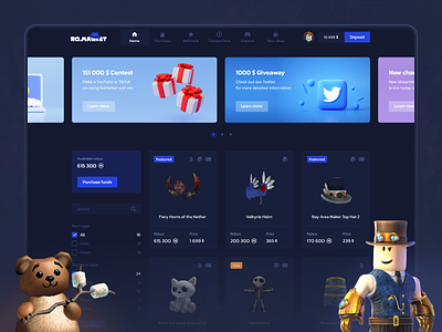 Roblox Marketplace - NFT Project banner blockchain character crypto dark ui dashboard design game gaming illustration marketplace nft rbx roblox search web3