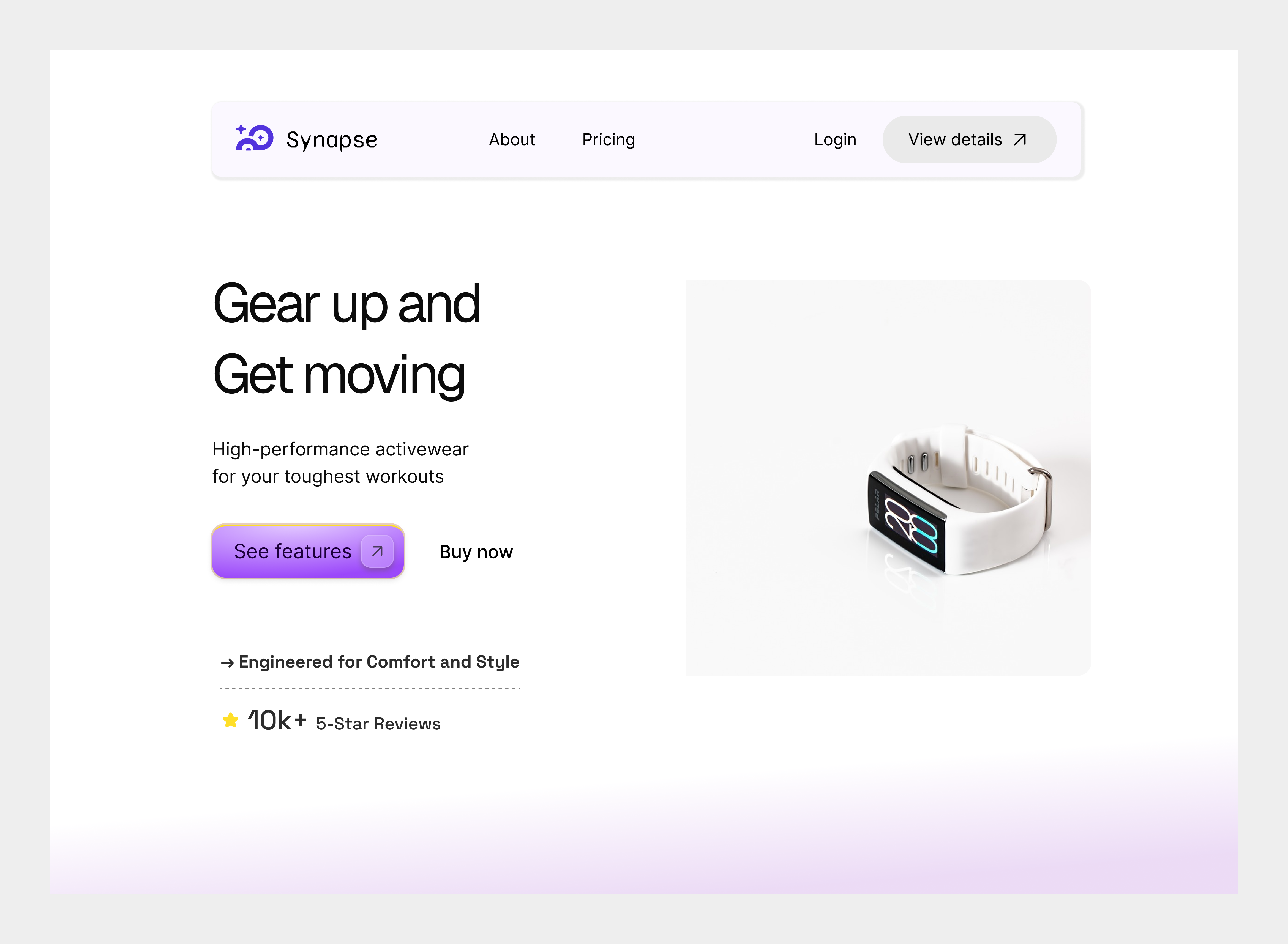 Synapse: Clean landing page for activewear clean ecommerce futuristic homepage landing page minimal modern section ui ui ux ux web app