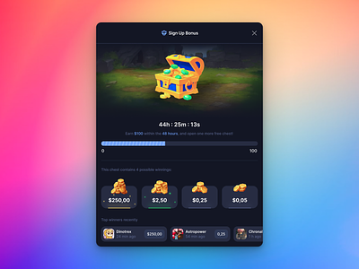 Rewards GG - Sign Up Bonus Modal 2d blockchain bonus chest coin stack coins countdown crypto design game gaming graphic design illustration modal prize reward sign up timer ui ux