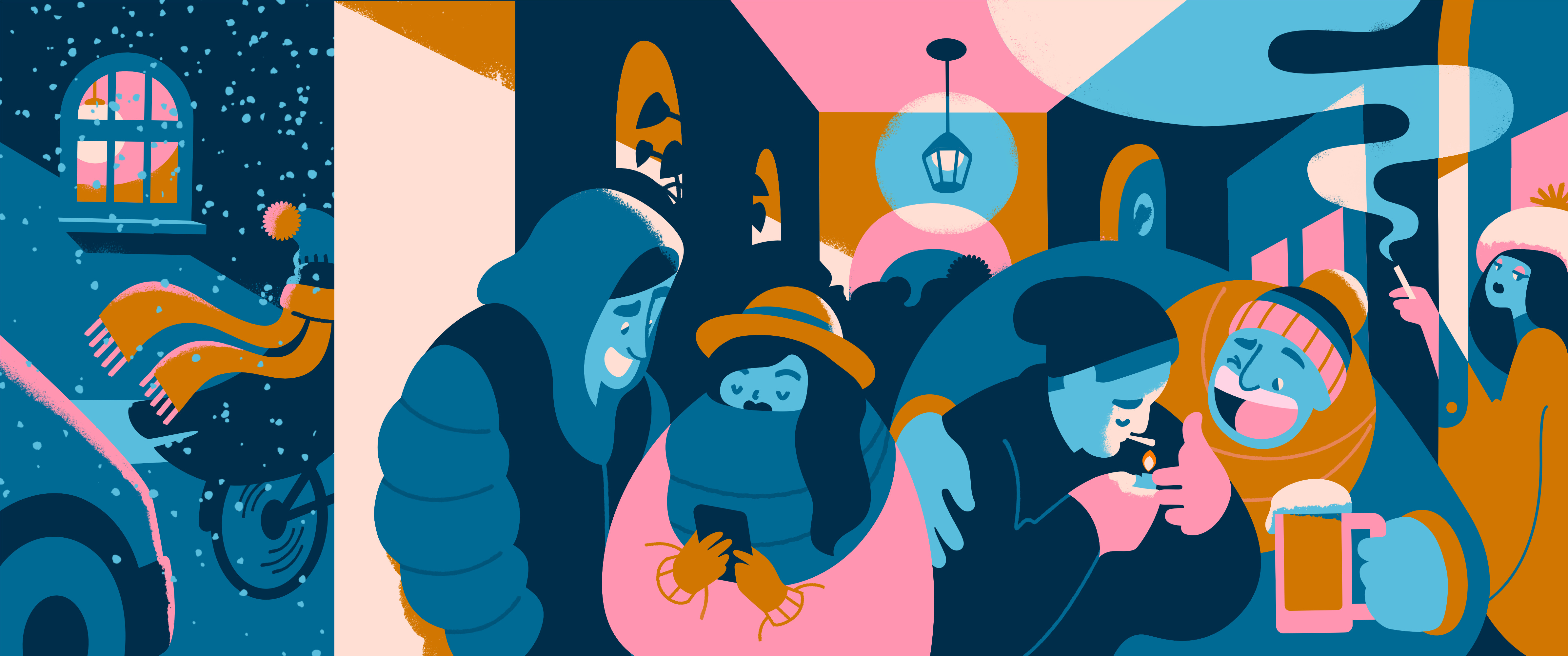 Winter night out affinity designer art colorful design digital art digital illustration flat fun illustration illustrator night party pub vector