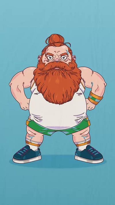 Gnome you 2d animation character design design gnome gym illustration manbun motion graphics stretch vector
