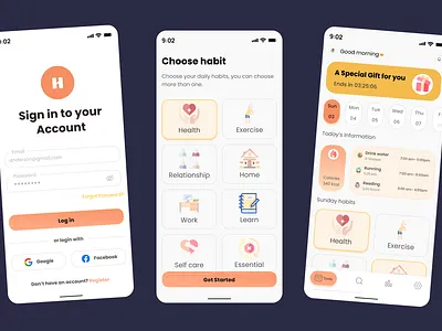 Haptive – Habit Tracker Mobile App UI/UX Design android app design app design app ui concepts clean ui daily planner goal setting habit tracker ios app design lifestyle app minimalist design mobile app productivity app routine tracker self improvement task management ui design user experience user interface ux design wellness app