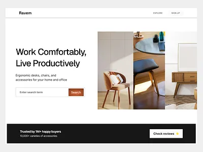 Ravem: Landing page for ergonomic ecommerce furniture brand ecommerce homepage landing page modern simple ui ux ux ui website website design