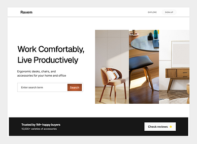 Ravem: Landing page for ergonomic ecommerce furniture brand ecommerce homepage landing page modern simple ui ux ux ui website website design