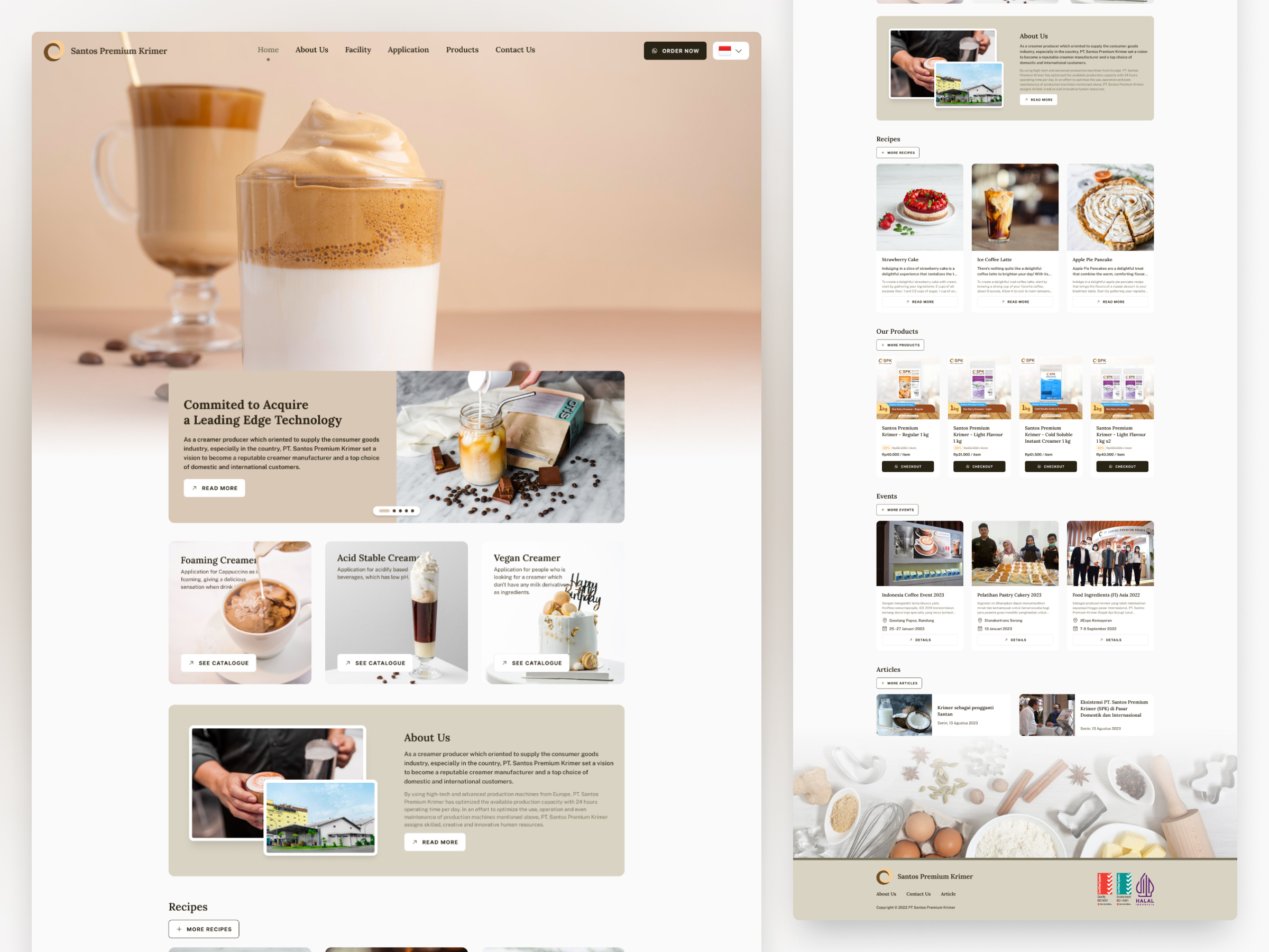 Santos Premium Krimer (2022) • Landing Page Design ☕ branding bread cake chocolate coffee company profile creamery creamy design landing page revamp ui ui design uiux ux ux design web design
