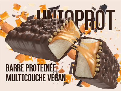 Unique Protein Bar 3d almond bite caramel chocolate chocolate bar crunch label design packaging protein protein bar unique