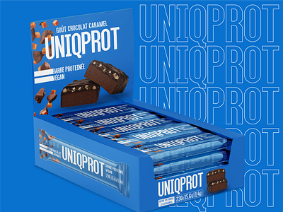 Chocolate Protein Bar blue box packaging caramel chocolate chocolate bar crunch healthy healthy snack label design protein whey