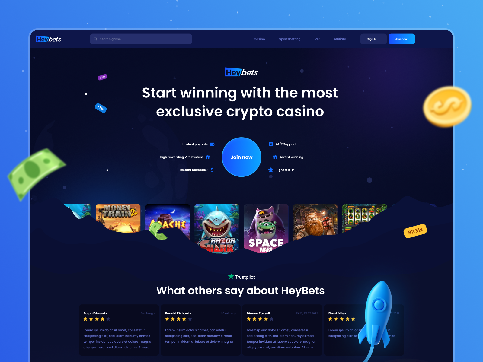 HeyBets - Online Crypto Casino Landing by Sok Studio on Dribbble