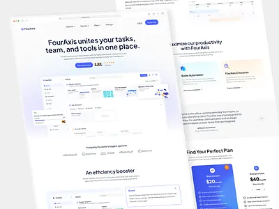 Project Management SaaS Landing Page UX/UI Design | FourAxis landing page project project management saas saas design saas landing page saas ui saas user user centric