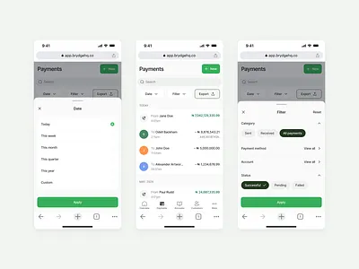Filters - Payments (mobile) bottom sheet date filter finance mobile modal payments slide up ui uiux ux