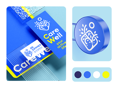 Care Well active life blue color palette business card care clinic identity disability eldery care hospital logo medical branding seniors street sign support