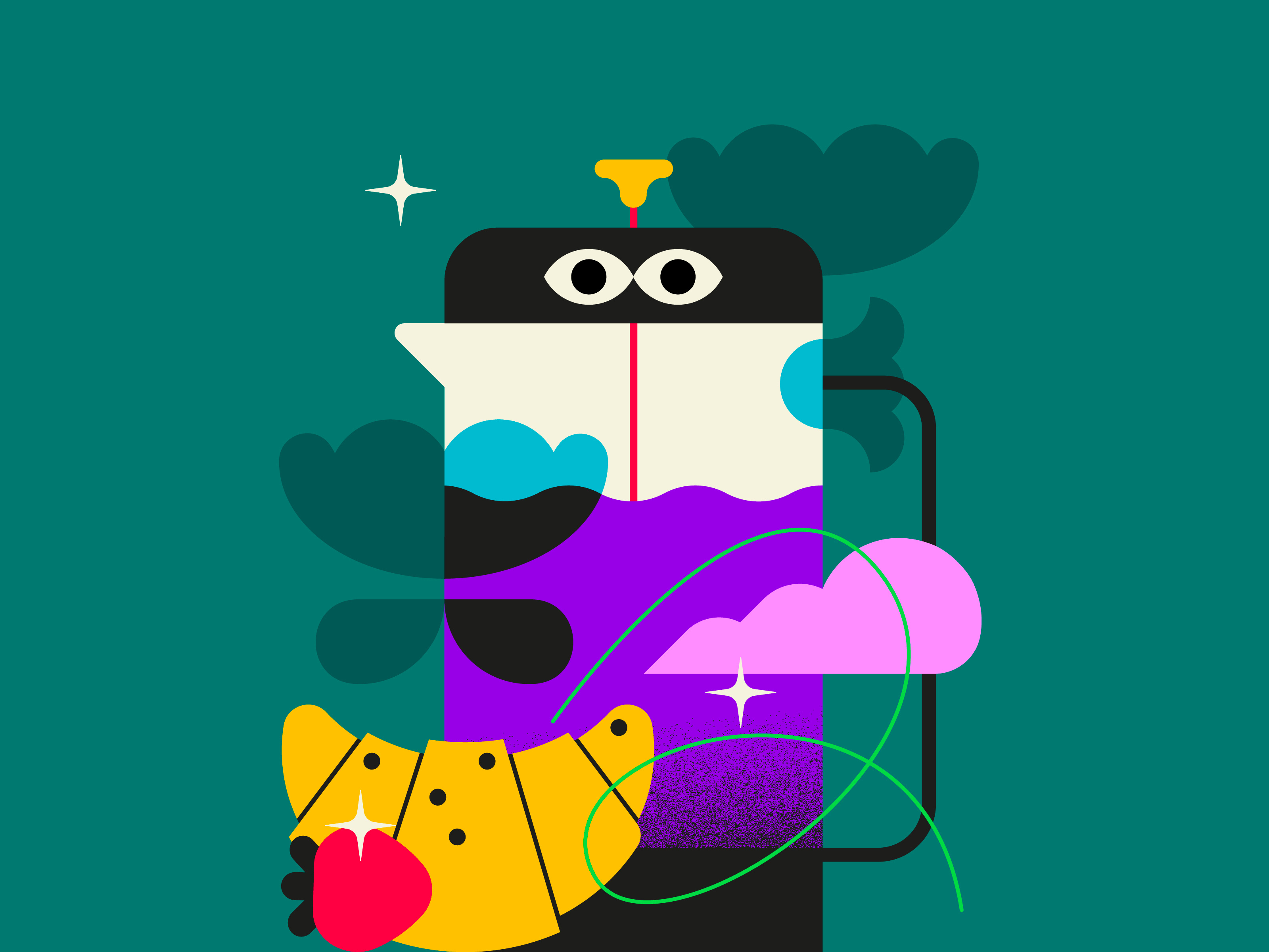 Wake Cup Coffee - Posters 2d brand branding breakfast cartoon style coffee coffee shop colourful croissant cup design flat french press identity illustration logo minimalistic packaging poster vector