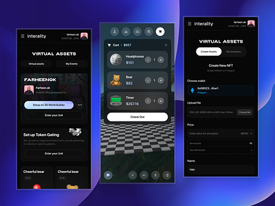 Interality Metaverse - Mobile Version 3d app ar blockchain create nft crypto gambling game gaming metaverse mobile nft popup product design profile virtual assets vr web3 world builder