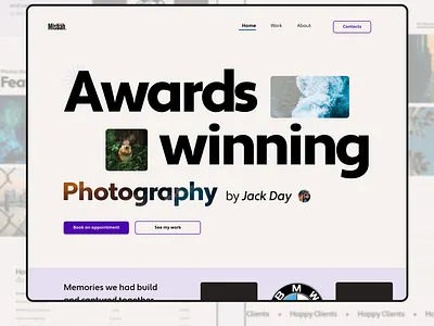 Bold and modern Photographer Portfolio landing page design. bold typography graphic design hero section high end photography landing page landing page design luxury photography minimal ui design minimalist ui modern ui modern website photographer portfolio photography showcase photography website portfolio website recent ui design ui web design