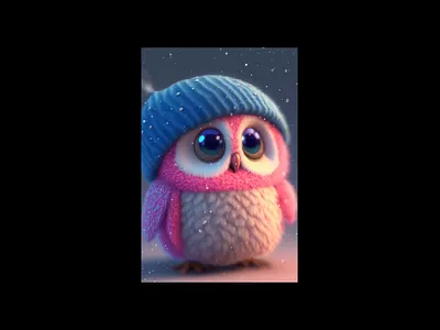 Cute snowy owl with knitted hat animation avatar motion graphics
