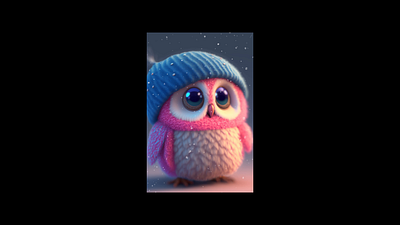 Cute snowy owl with knitted hat animation avatar motion graphics