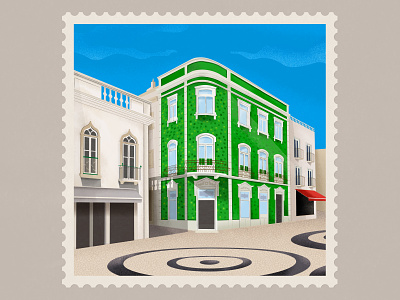 Praca Luis de Camoes - Lagos - Portugal building cafe drawing holiday house illustration lagos portugal stamp street texture vector