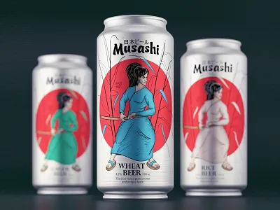 Beer Can Design 3d alcohol beer beer bottle beer can beer label brand branding design drink graphic design identity illustration japanese label logo musashi packaging samurai stout