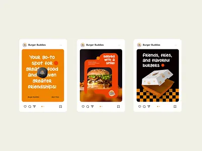 Burger Buddies | Social Media bento grid brand branding branding guideline brown burger design fast food food graphic design illustration instagram logo orange packaging poster restaurant social media vector visual identity