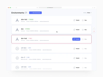 Development Environments Dashboard admin ai api cloud coding dashboard development enterprise fintech it minimal product designer saas software ux ux designer uxui web app web application