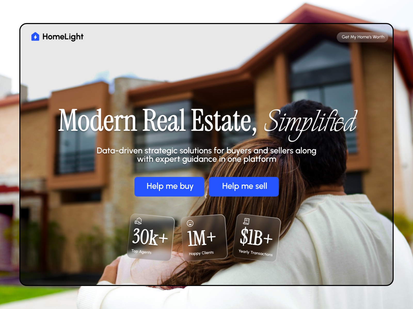 Real Estate / Construction / Broker / Agent /Property Management big headline blur buy or sell construction couple glass effect hero section house human landing page minimal landing page property property website landing page real estate real estate agent ui ux