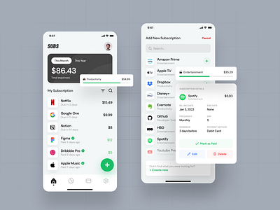 Subs - Subscription Manager Mobile Apps apps business design entertainment exploration layout manager minimalist mobile productivity simple subscription ui