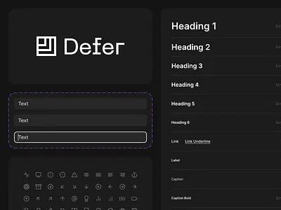 Brand & Product Design for Defer brand branding defer design system engineer logo logotype minimal minimalist product design shape square tech ui design user interface variant