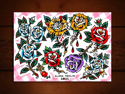 Roses alanatomlin american traditional blood bold tattoo botanical tattoo classic tattoo flash sheet floral tattoo flower tattoo illustration local tattoo artist love tattoo newcastle australia newcastle nsw rose rose tattoo tattoo tattoo designs thorn tattoo traditional tattoo