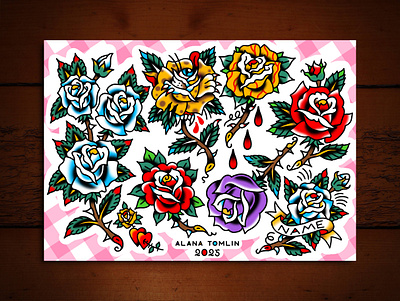 Roses alanatomlin american traditional blood bold tattoo botanical tattoo classic tattoo flash sheet floral tattoo flower tattoo illustration local tattoo artist love tattoo newcastle australia newcastle nsw rose rose tattoo tattoo tattoo designs thorn tattoo traditional tattoo