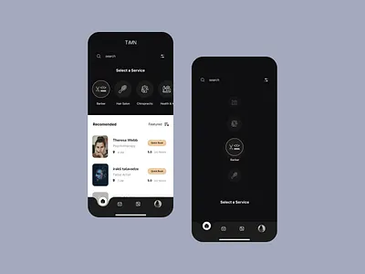 Mobile App - Social Barber Services barber barber app book booking app clean dark ui design mobile app mobile application networking reviews service booking social social app social services ui user inferface
