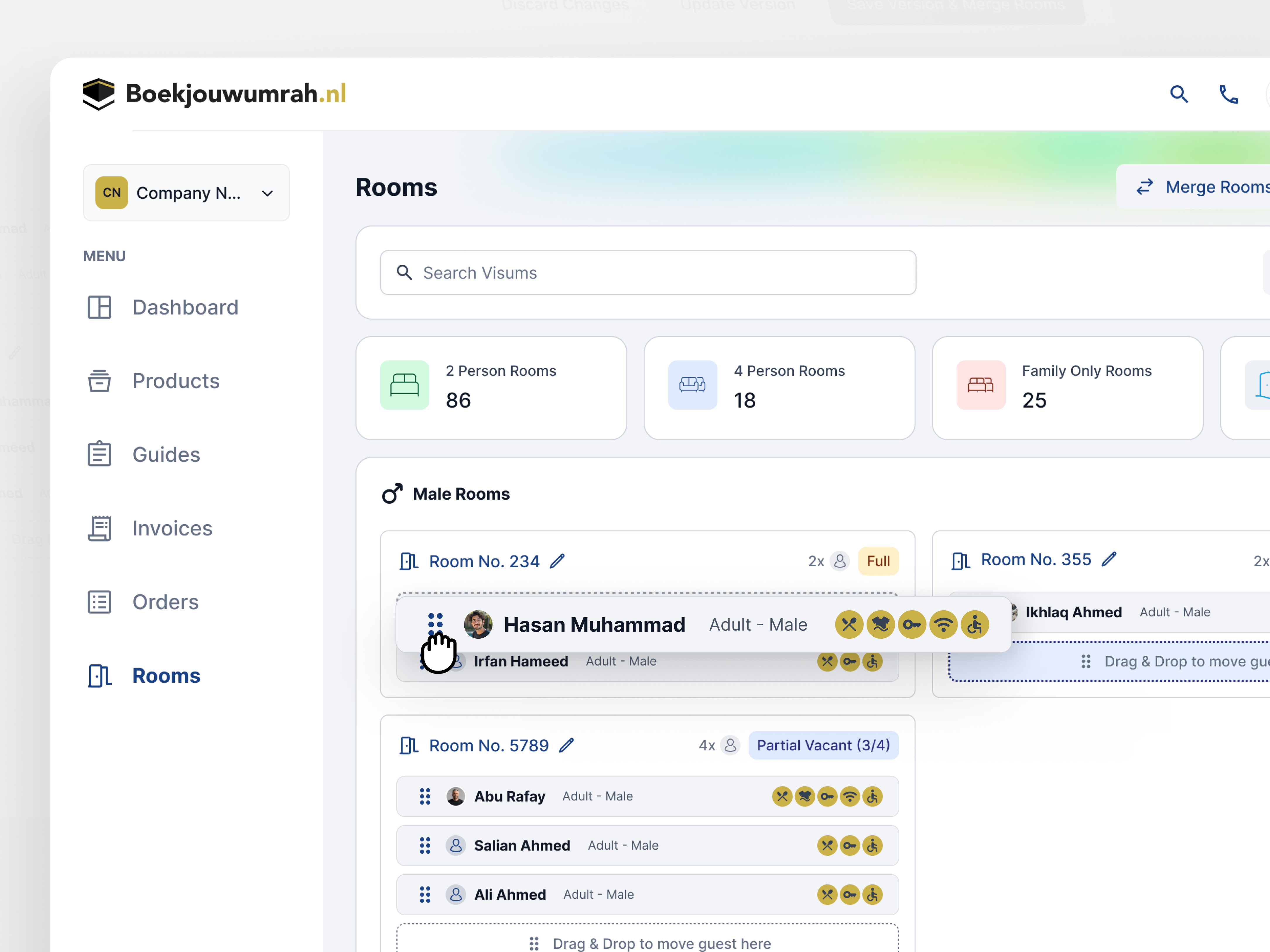 Book Your Umrah - Pilgrim/Visitor/Traveller Management boek boekjouwumrah dashboard drag drop hajj islam islamic muslim management netherland pilgrim room shift saas switch traveller uae ui umra user management webapp