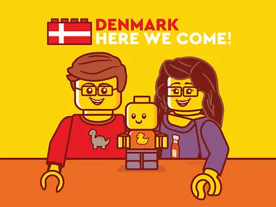 Big update: We're moving to Denmark! baby big news billund cute denmark design family family portrait happy illustration lego moving portrait toys vector yellow