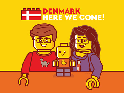 Big update: We're moving to Denmark! baby big news billund cute denmark design family family portrait happy illustration lego moving portrait toys vector yellow