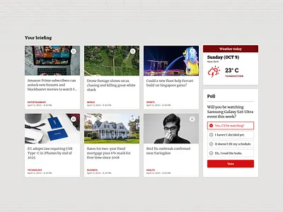 News Briefing UI – Modern & Engaging News Portal Design cleandesign creativedesign dailyui designcommunity designinspiration dribbble interactivedesign minimaldesign modernui newsportal newsui newswebsite productdesign ravidelixan uidesign userexperience uxdesign webapp webdesign