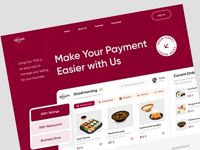 Sashimi - POS Landing Page ( Hero ) cashier clean design hero hero section landing page platform point of sales pos restaurant saas sales section web web design web page website