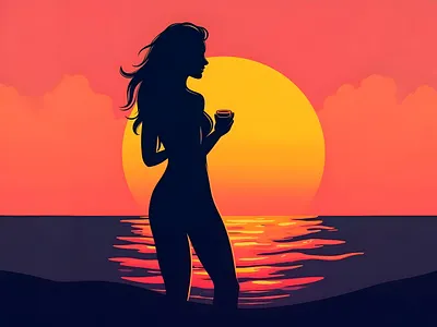 Girl Silhouette on Sunset artistic silhouette branding digital art sunset vector