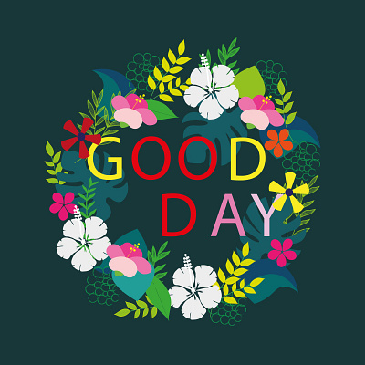 good day greeting card art card design flowers greeting card illustration leaves pattern